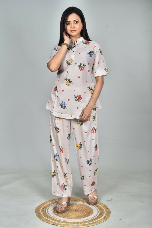 Morchari Digital Print Semi Muslin Co-Ord Set Top & Trouser-Multicolor - Swadesiicart