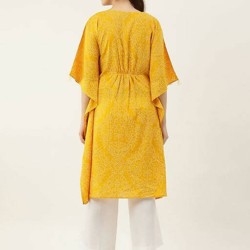 FIORRA Women's Printed Pure Cotton Kaftan Kurta - Yellow - Swadesiicart