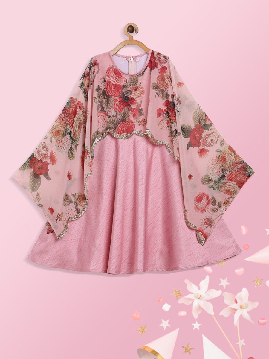 Ahalyaa Pink Poly Silk A-Line Girl's Kurta | Swadesiicart
