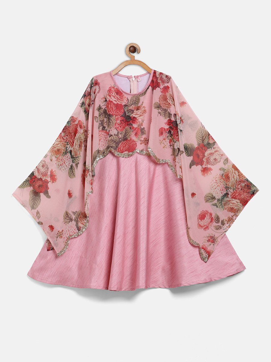 Ahalyaa Pink Poly Silk A-Line Girl's Kurta | Swadesiicart
