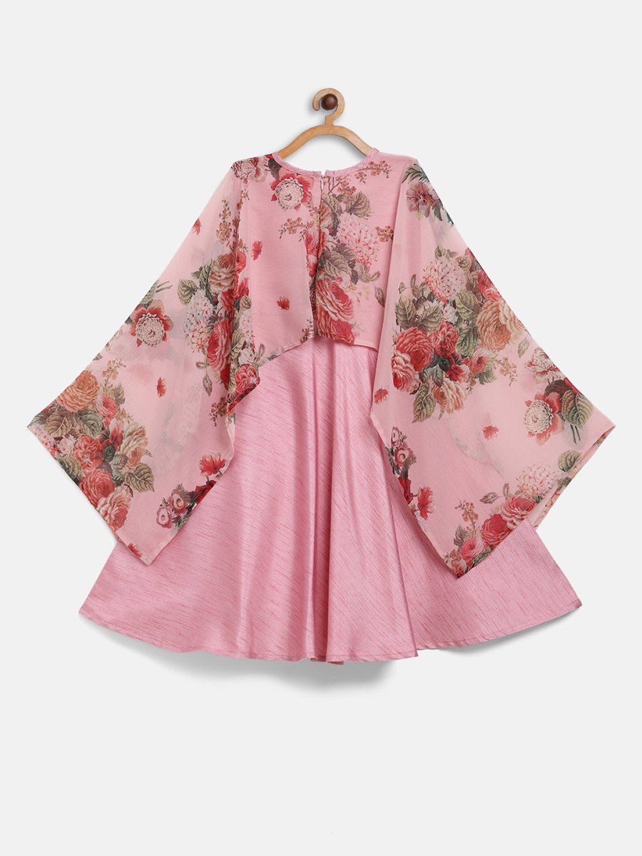 Ahalyaa Pink Poly Silk A-Line Girl's Kurta | Swadesiicart