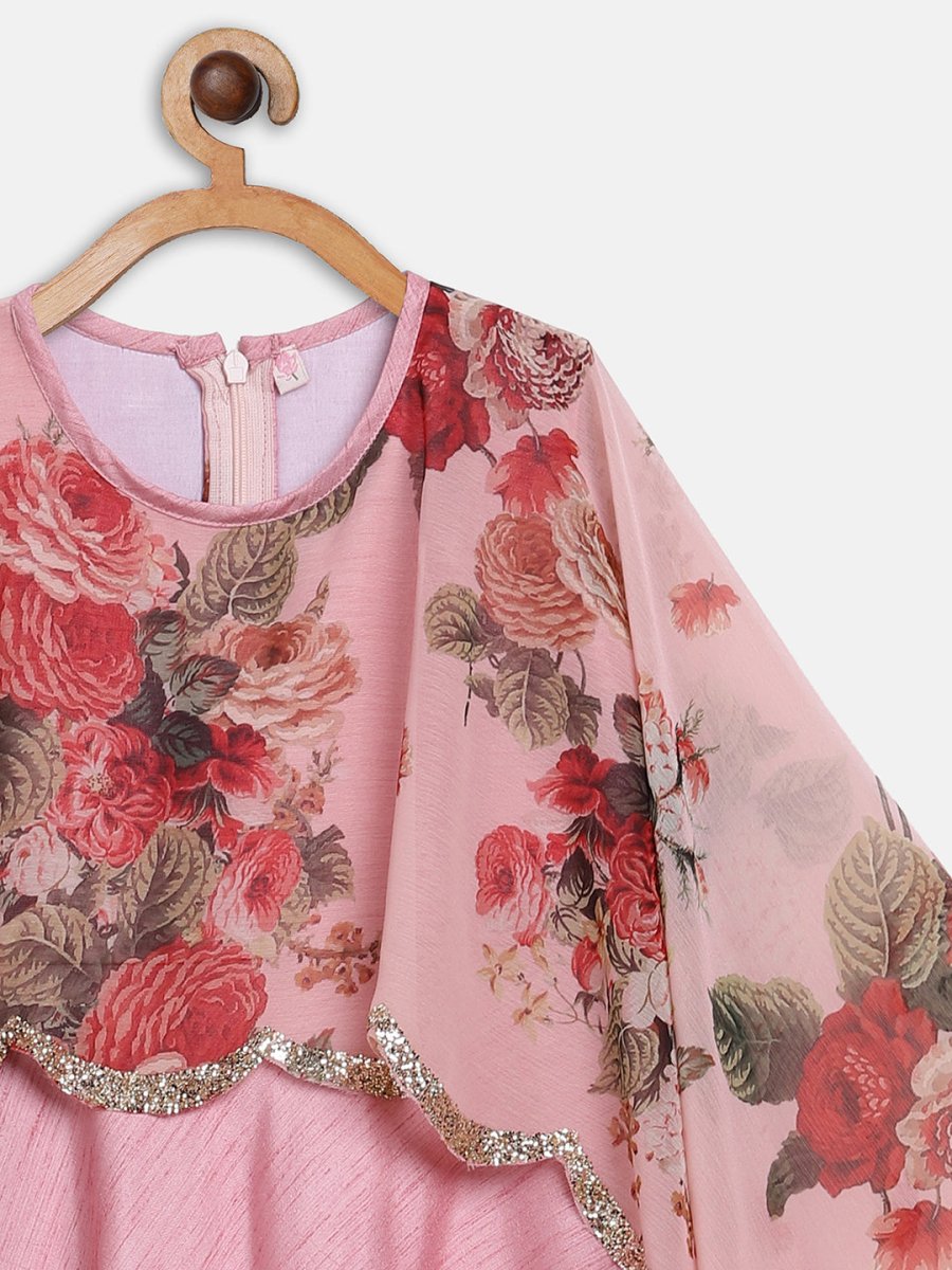 Ahalyaa Pink Poly Silk A-Line Girl's Kurta | Swadesiicart