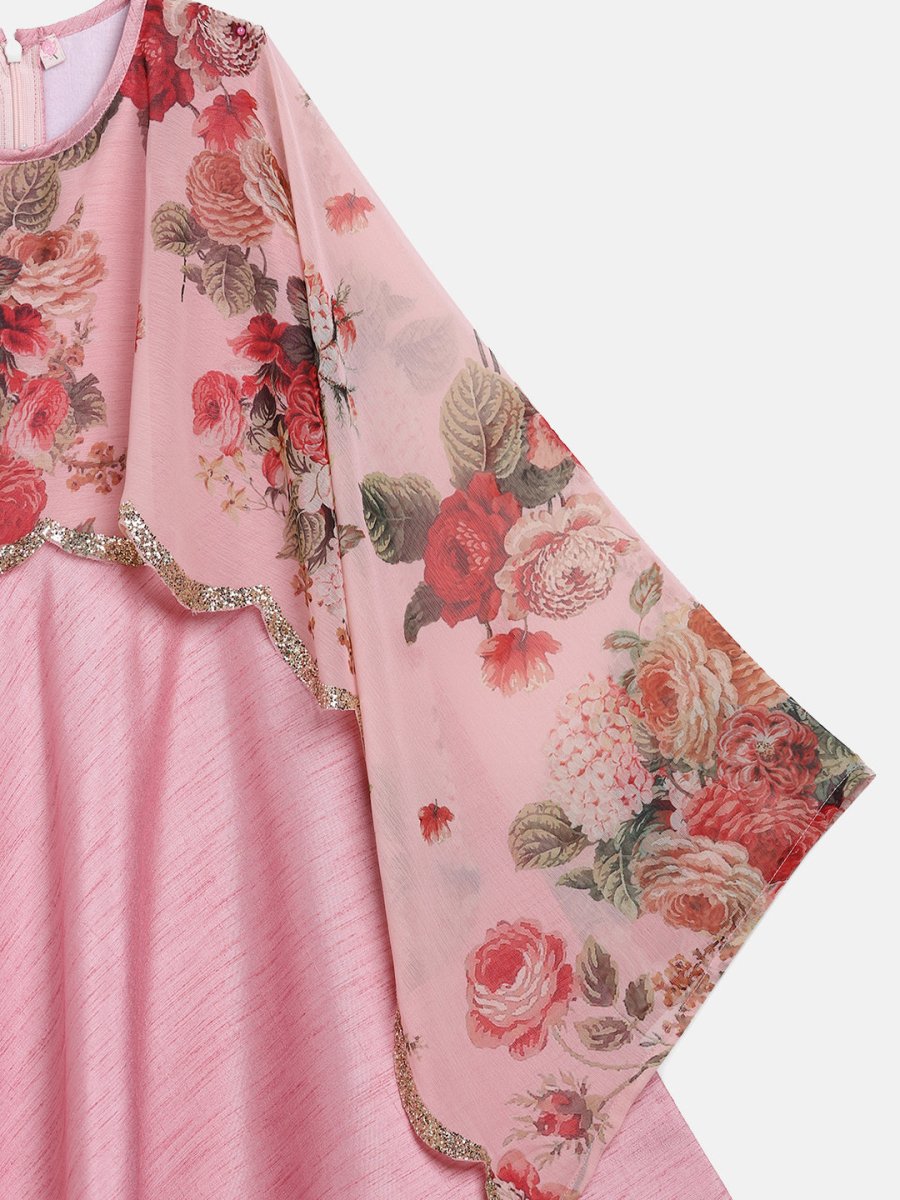 Ahalyaa Pink Poly Silk A-Line Girl's Kurta | Swadesiicart