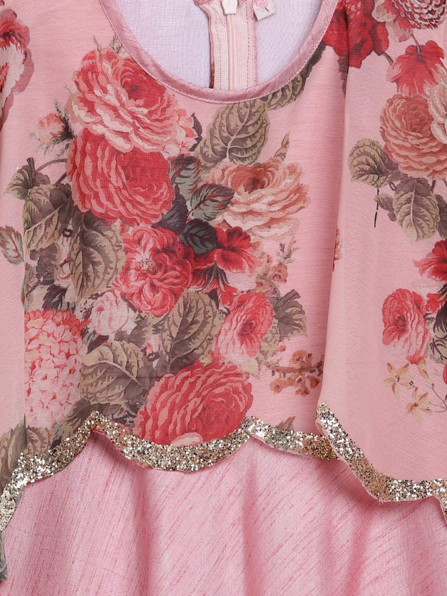 Ahalyaa Pink Poly Silk A-Line Girl's Kurta | Swadesiicart