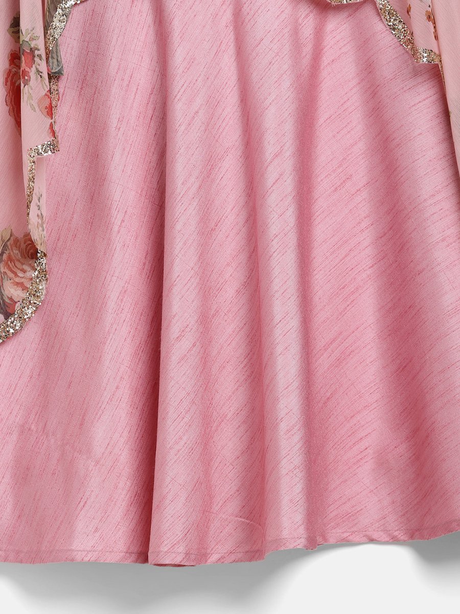 Ahalyaa Pink Poly Silk A-Line Girl's Kurta | Swadesiicart