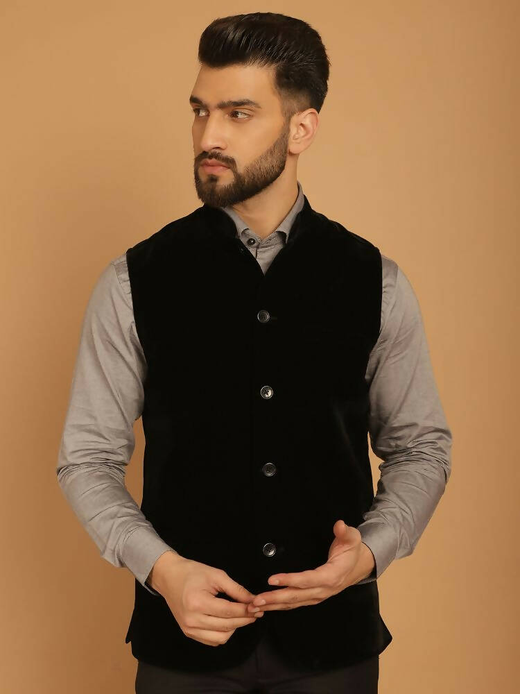 Even Apparels Nehru Jacket With Welt Pockets - Black | Swadesiicart