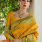 Vishnu Weaves Women's Yellow Handloom Raw Silk Thread Weaving Saree with Blouse - Swadesiicart