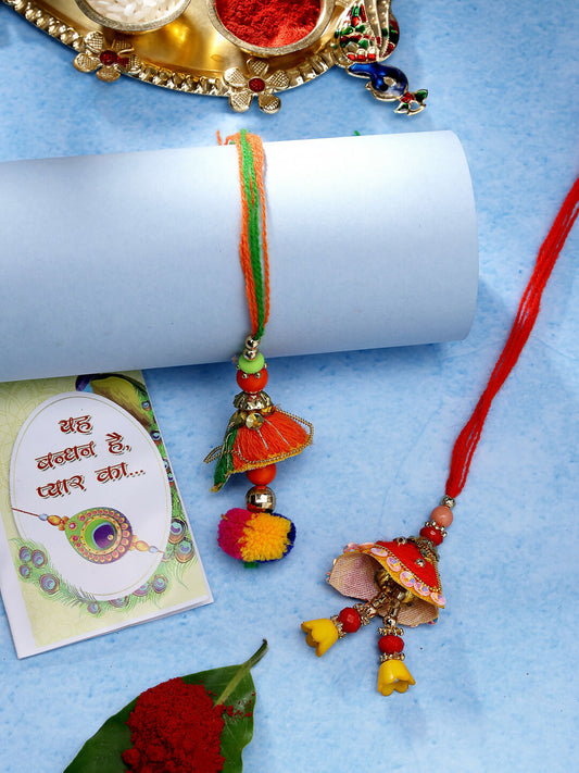 NVR Women Set of 2 Red Beaded Lumba Rakhi With Roli Chawal | Swadesiicart