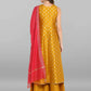 Janasya Women's Mustard Rayon Foil Print Kurti With Palazzo | Swadesiicart