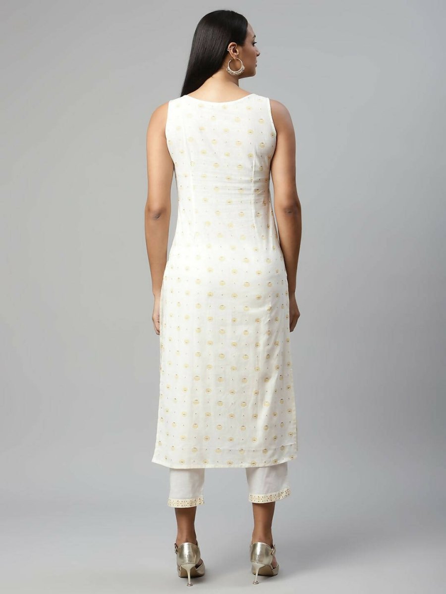 Ahalyaa Womens Off White Pure Cotton Printed Kurta Pant Set | Swadesiicart