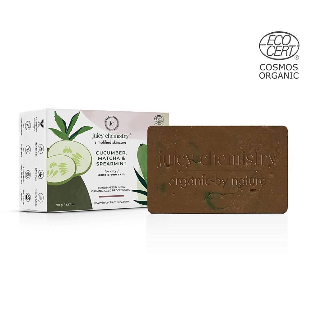 Juicy Chemistry Cucumber, Matcha & Spearmint Soap For Oily & Acne Prone Skin | Swadesiicart