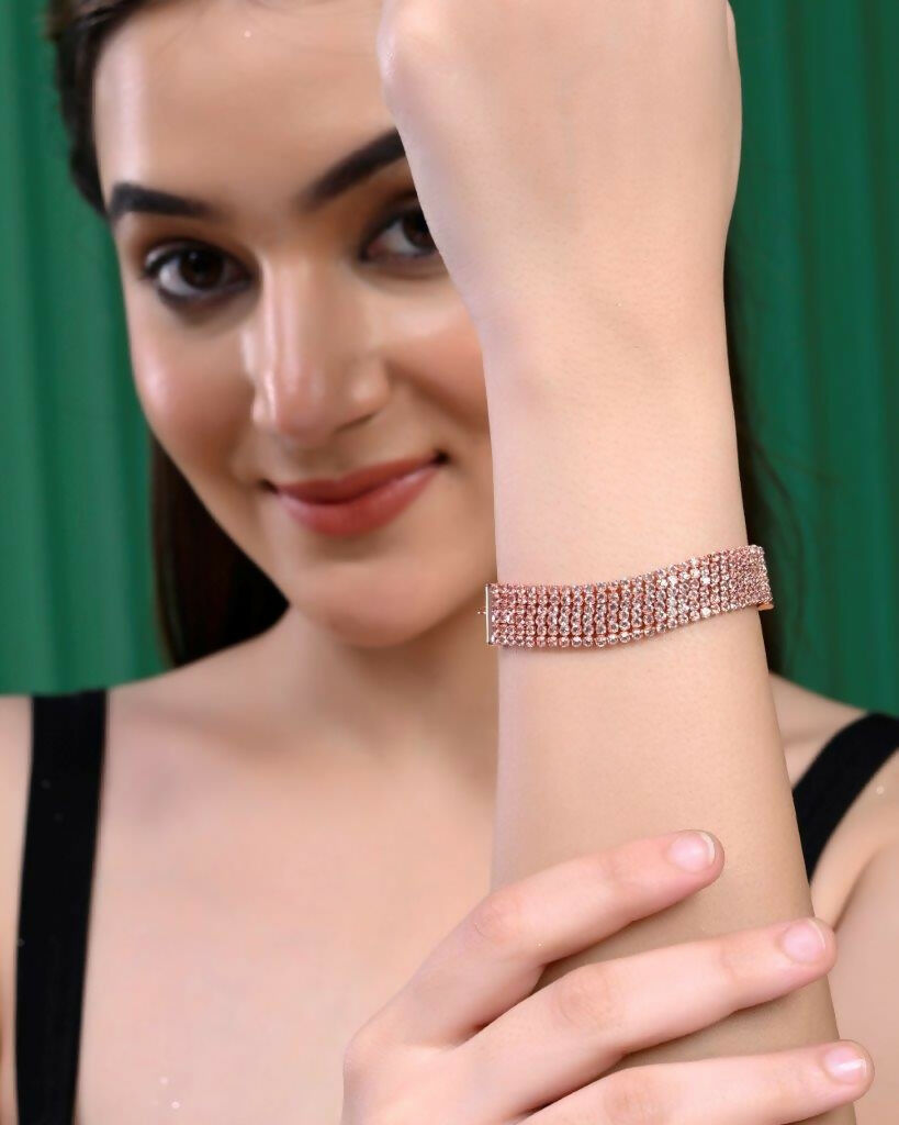 VOJ Gold-Polished AD Studded Multi Layar Charm Bracelet - Swadesiicart
