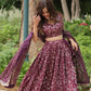 Lorenvalley Wine Pure Viscose Jacquard with Golden Embroidered Sequins work Lehenga Choli | Swadesiicart
