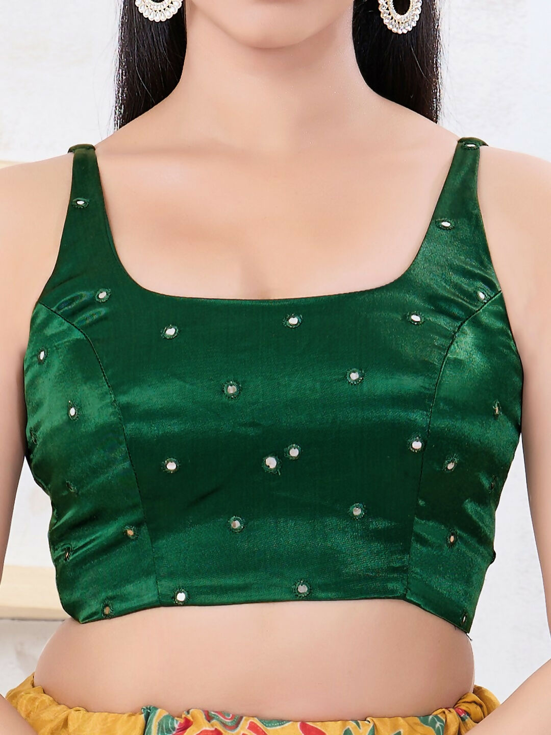 Joban Fashion Bottle-Green Gajji Silk Sleeveless Back Open Blouse - Swadesiicart