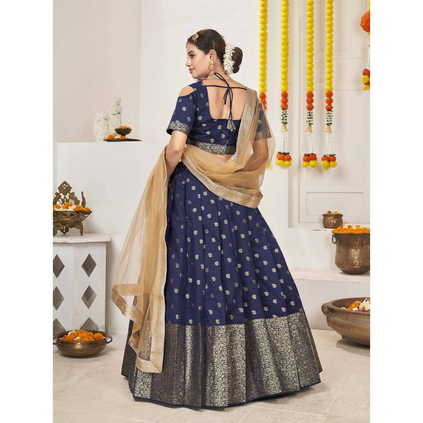 DEIANA'S Beautiful Jackquard Weaving Lehengha Choli - Blue | Swadesiicart