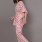Breathables Women’S Loungewear Kaftan Co-Ord Set Cotton V-Neck In Quirky Pink Print