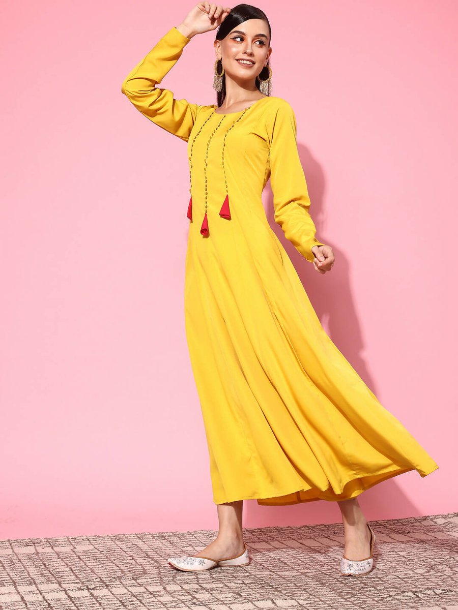 Ahalyaa Women's Traditional wear Ethnic Dress - Mustard | Swadesiicart