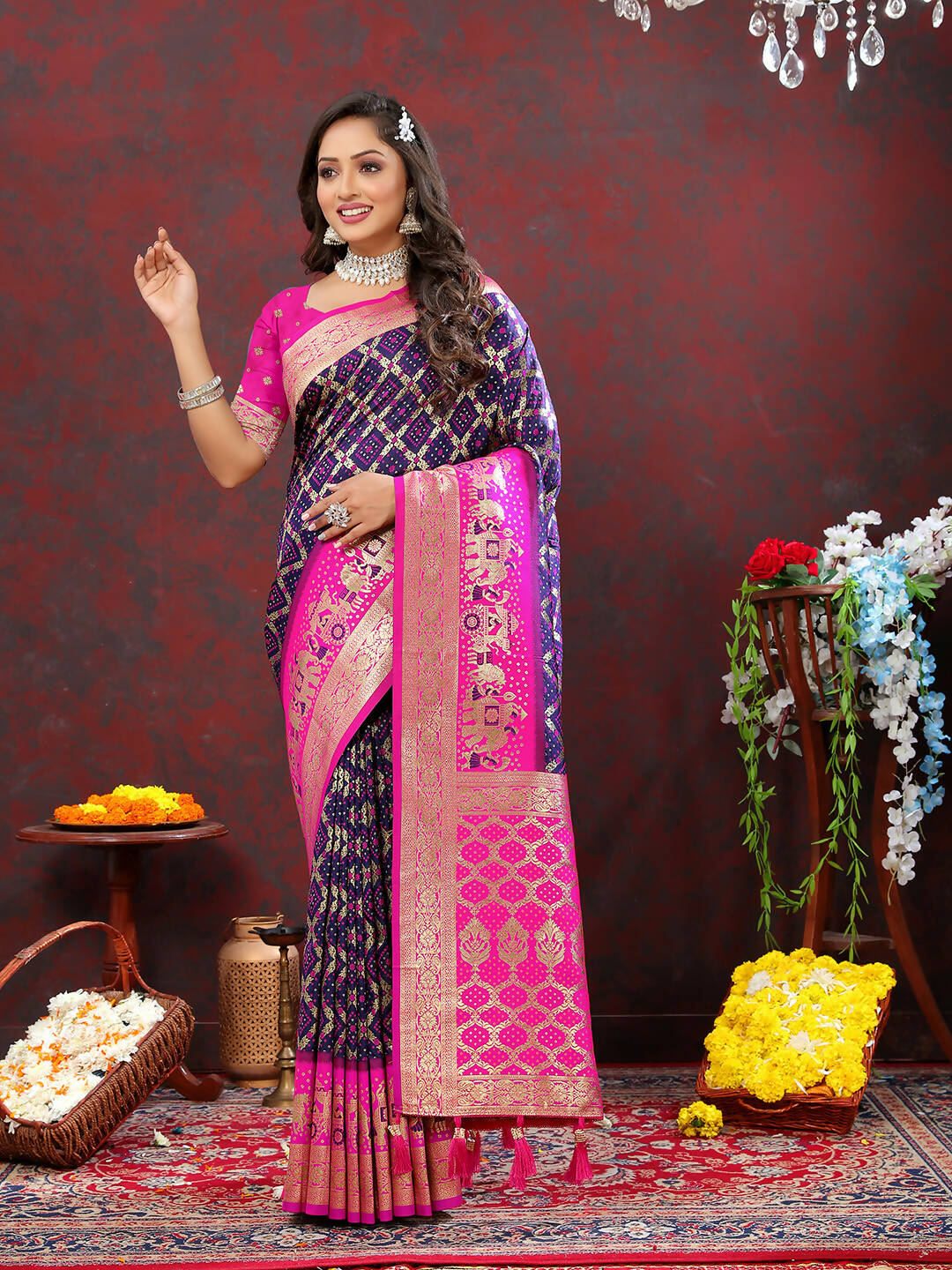 Lorenvalley Fashion Purple & Magenta Patola Silk Woven Design Meenakari Weaving Saree - Swadesiicart