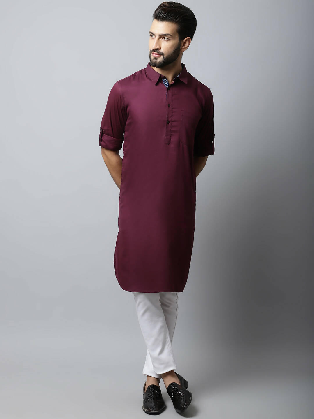 Even Apparels Maroon Color Pure Cotton Solid Men's Kurta With Shirt Collar (MMS755) | Swadesiicart