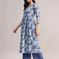 Aavyora Women's Blue Floral Printed Cotton Kurta with Chevron Pattern Palazzo Set