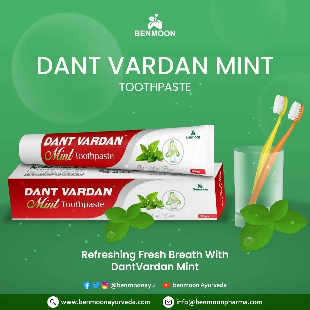 Benmoon Ayurveda Dant Vardan Mint Toothpaste - Swadesiicart