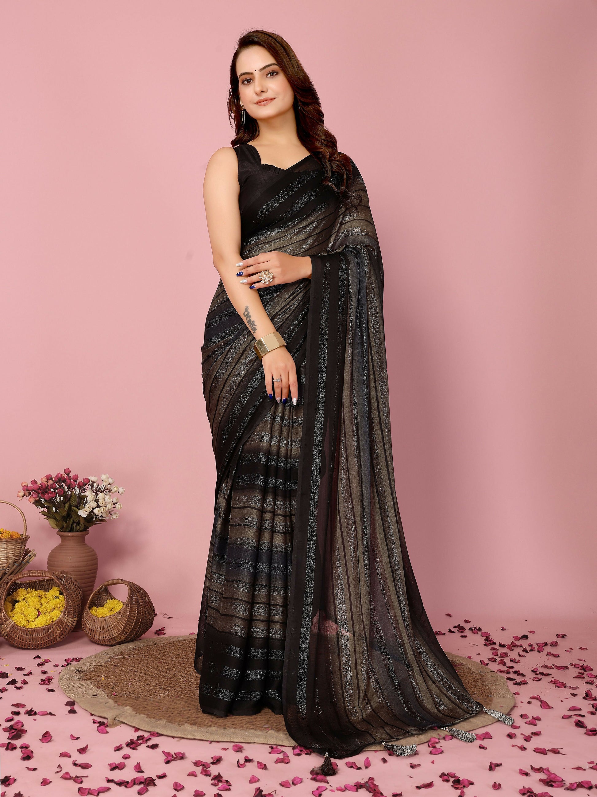 Attractive These Party Wear Ready To Wear Saree - Grey | Swadesiicart