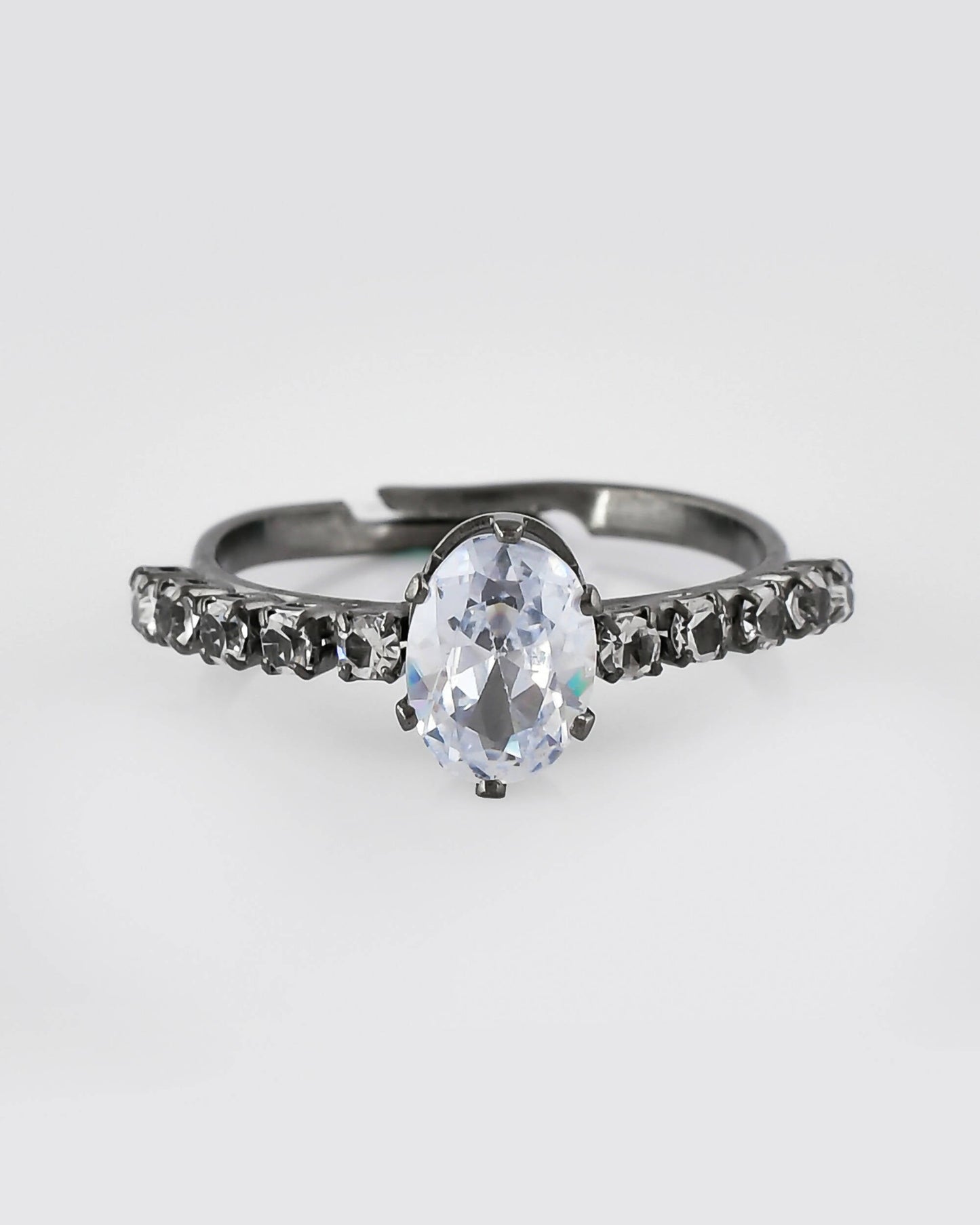 VOJ white CZ-detail Stainless Steel Cubic Zirconia Rhodium Plated Adjustable Finger Ring | Swadesiicart