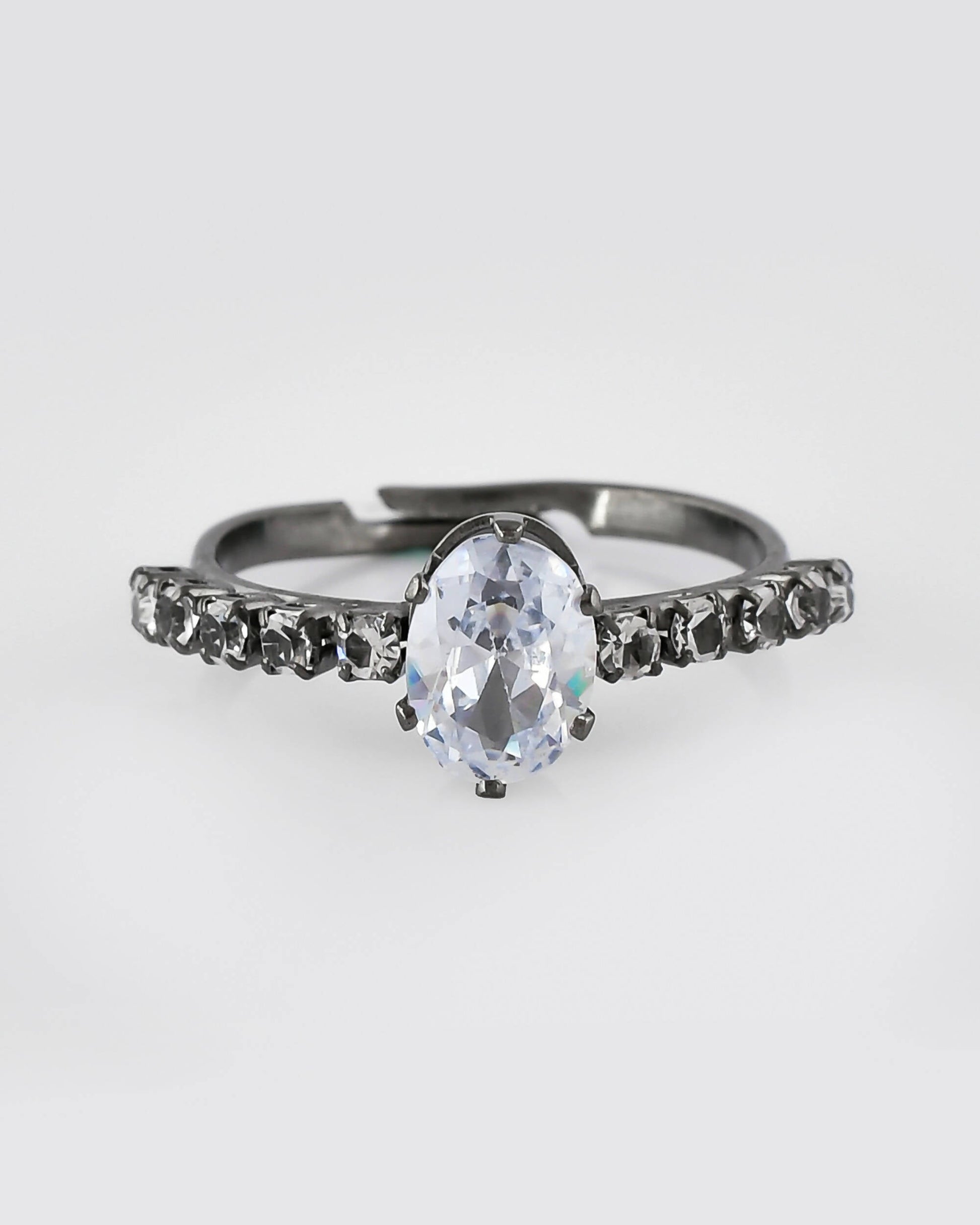 VOJ white CZ-detail Stainless Steel Cubic Zirconia Rhodium Plated Adjustable Finger Ring | Swadesiicart