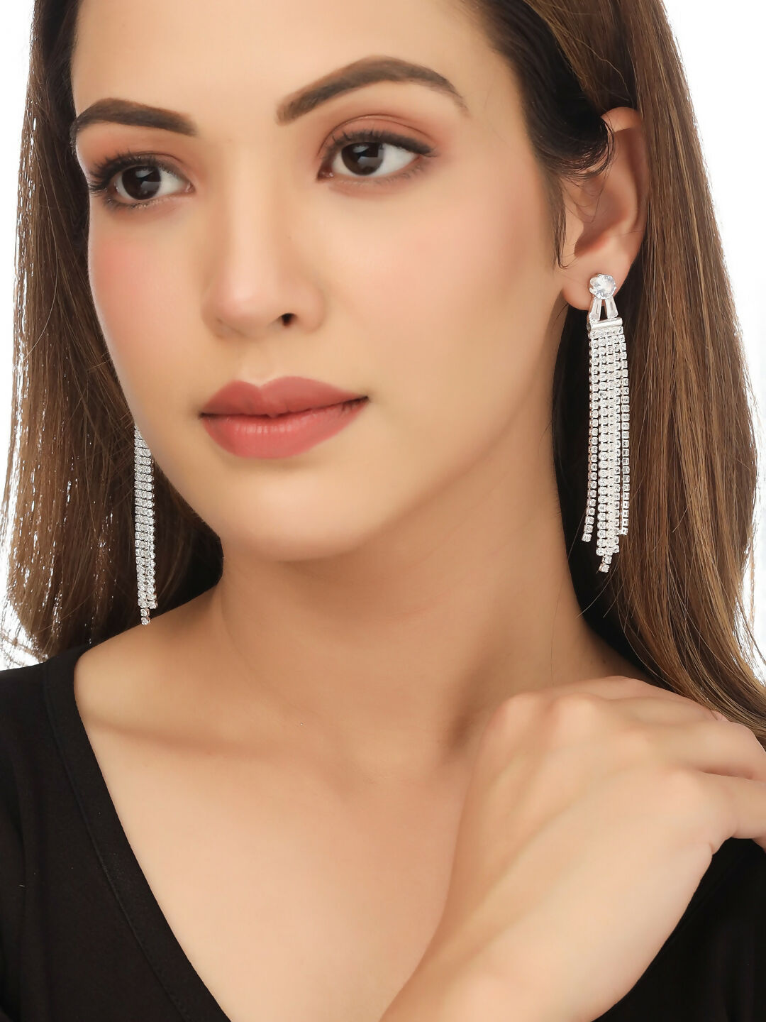 NVR Women Silver Toned Contemporary Drop Earrings | Swadesiicart
