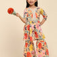 Alakhi Studio Girls Floral Georgette Printed V-Neck Kurta With Sharara - Mustard