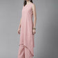 Ahalyaa Women Rose Pink Crepe Kurta Palazzos Set With Burgundy Jacket | Swadesiicart