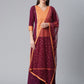Ahalyaa Wine Crepe Solid Kurta Palazzo Set With Printed Dupatta | Swadesiicart