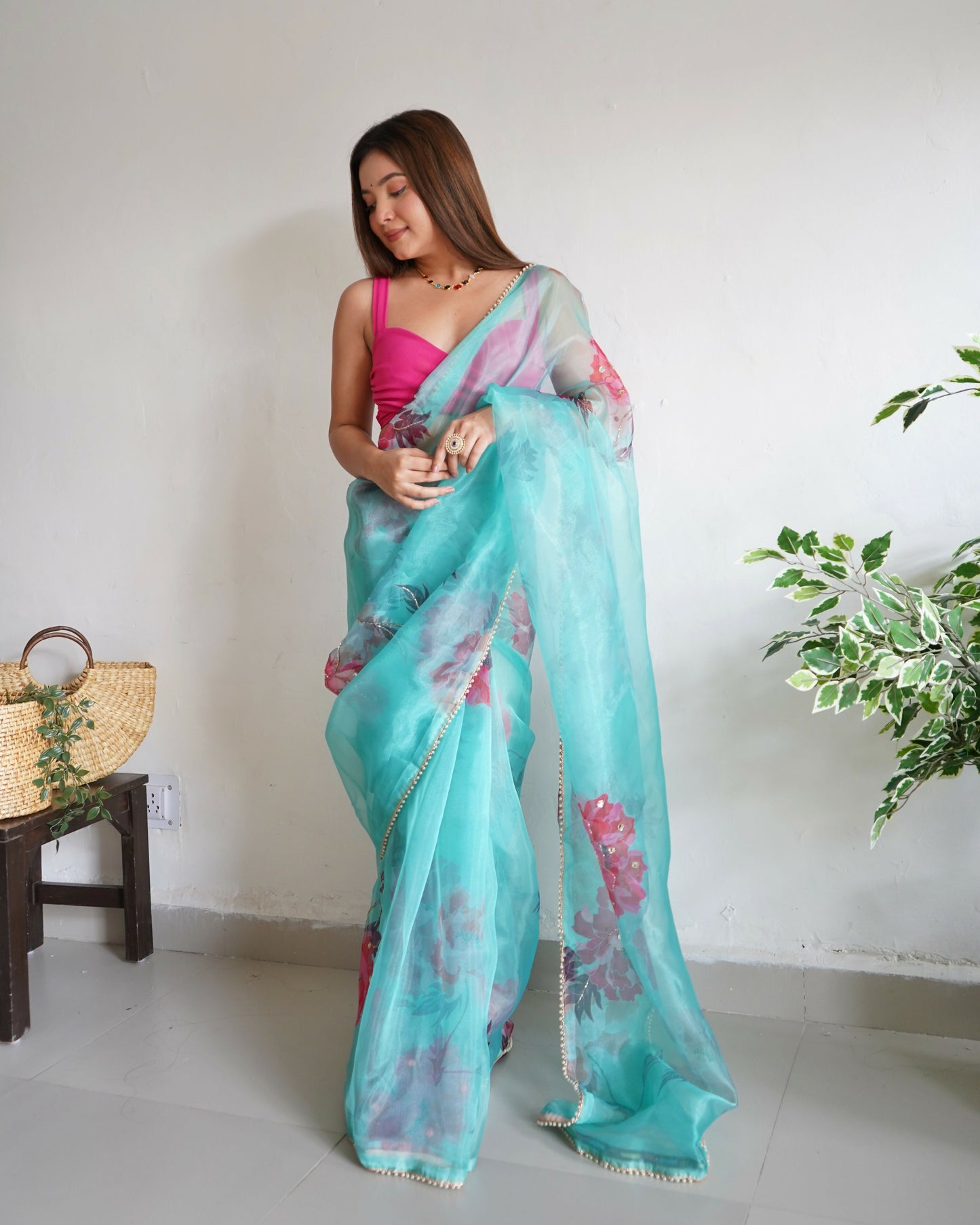 Vamsee Sabhysanchi Sky Organza Saree - Swadesiicart