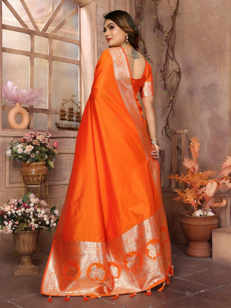 Anaita Dark Orange Banarasi Silk With Beautiful Gala Weaving Saree With Blouse | Swadesiicart