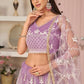 Aastha Fashion Lavender Butterfly Net White Cotton Thread Work, Zari Work And Sandwich Sequence Work Embroidery Wedding Wear Lehenga Choli