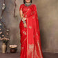 Joban Fashion Red Floral Motifs Banarasi Silk Sarees | Swadesiicart