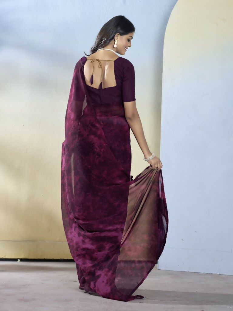 Wine Georgette Designer Printed Ready to Wear Saree - Samyana | Swadesiicart