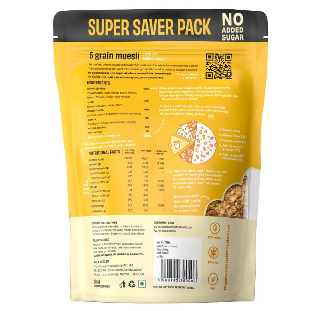 The Whole Truth 5 Grain Muesli (No Added Sugar) - Swadesiicart