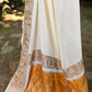 Joban Fashion Cream Crepe Chiffon Pure Handloom Banarasi Silk Saree | Swadesiicart