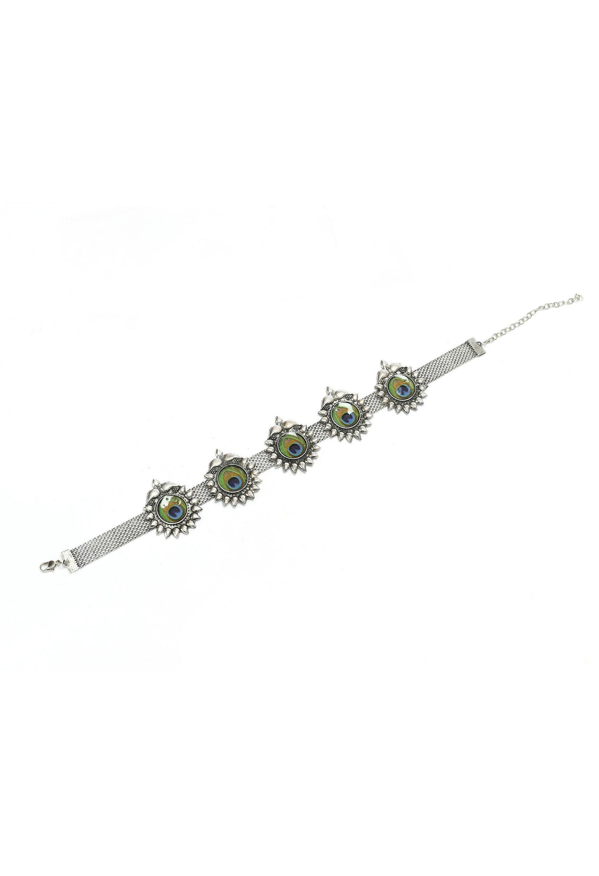 Mominos Fashion Johar Kamal Oxidised Silver-Plated Peacock Wings Work Necklace Handicraft | Swadesiicart