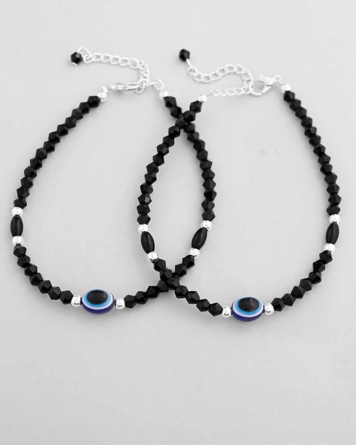 VOJ Set of 2 Evil Eye Black Beads Adjustable Anklet - Swadesiicart