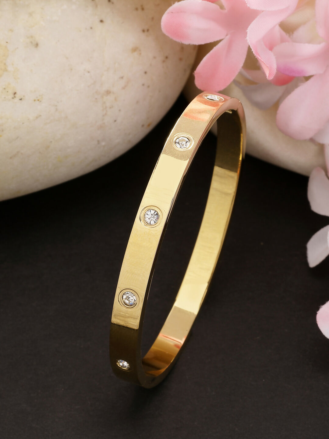 NVR Women's Gold-Polished CZ Stone-Studded Kada Bracelet - Swadesiicart