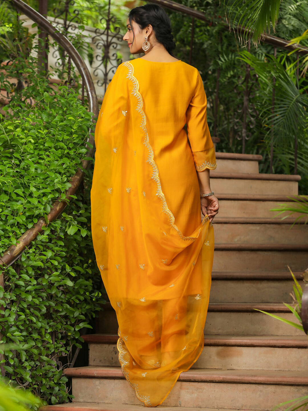 Janasya Mustard Silk Blend Embroidered Kurta,Bottom & Dupatta | Swadesiicart