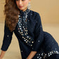 Anaita Black Silk Stylish Readymade Suit with Real Mirror Work
