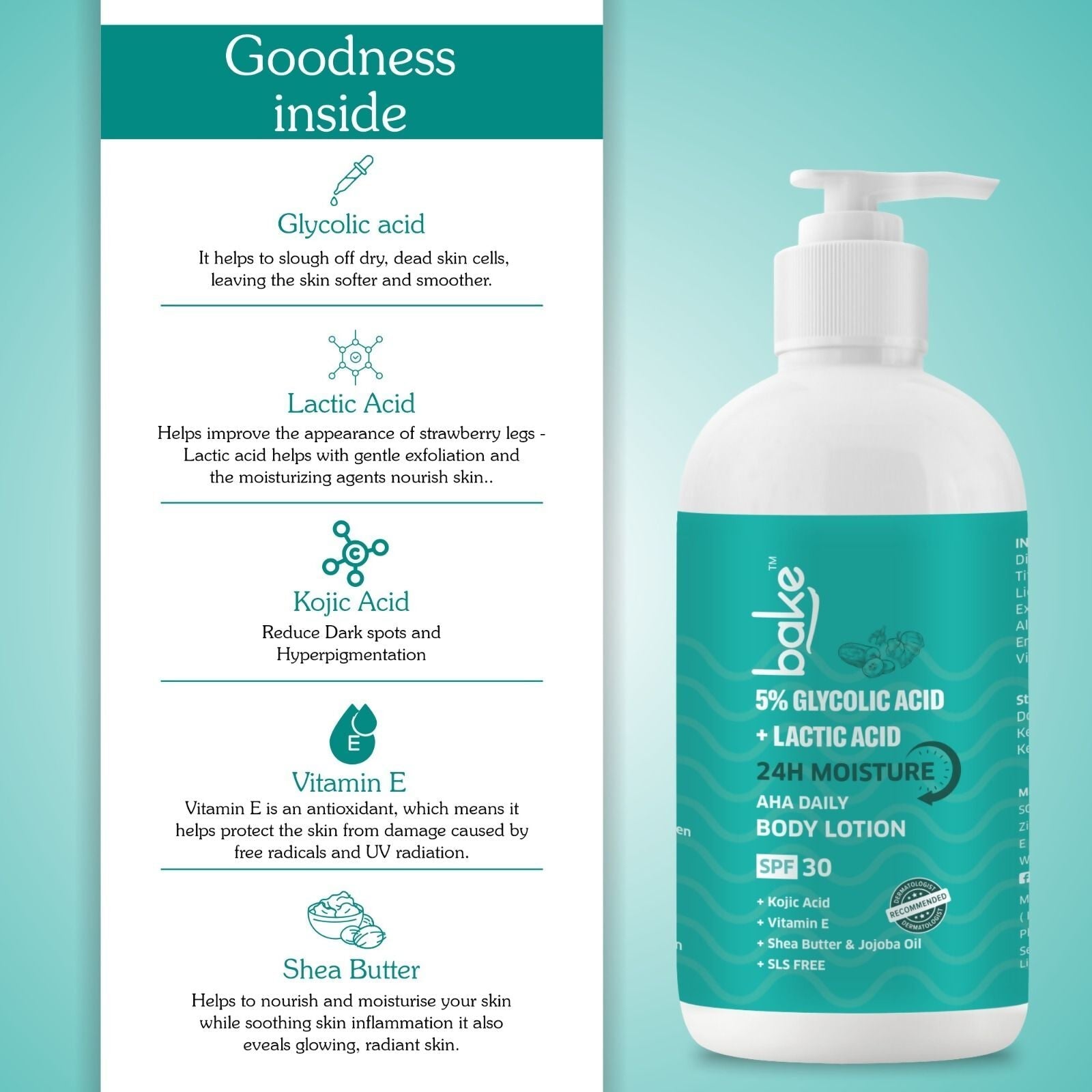 Bake 5% AHA Exfoliating Body Lotion SPF 30 | Swadesiicart