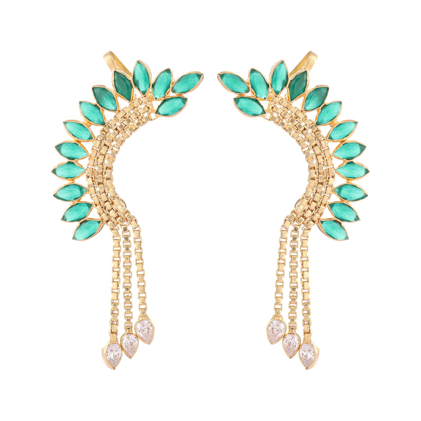 Nuyug 22K Gold Plated Faux Emerald Studded Contemporary Ear Cuff Earrings | Swadesiicart