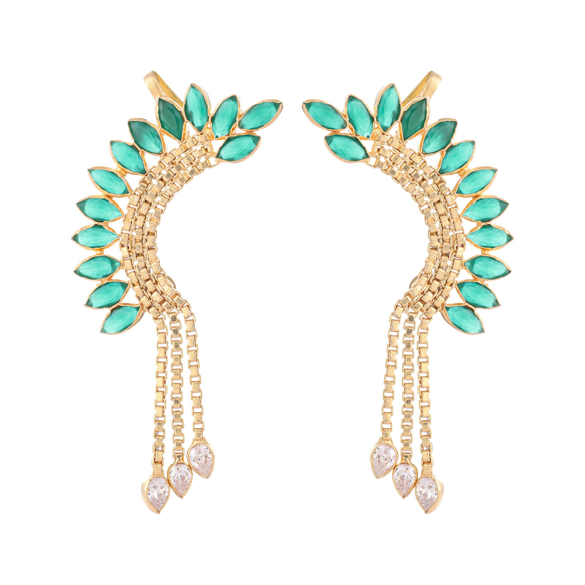 Nuyug 22K Gold Plated Faux Emerald Studded Contemporary Ear Cuff Earrings | Swadesiicart