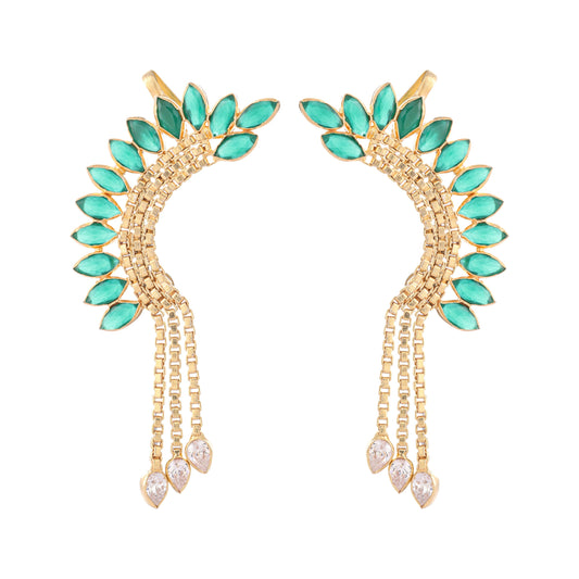 Nuyug 22K Gold Plated Faux Emerald Studded Contemporary Ear Cuff Earrings | Swadesiicart