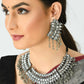 Mominos Fashion Johar Kamal Oxidised Silver-Plated Brass Finish Kundan Necklace For Women (Silver) | Swadesiicart