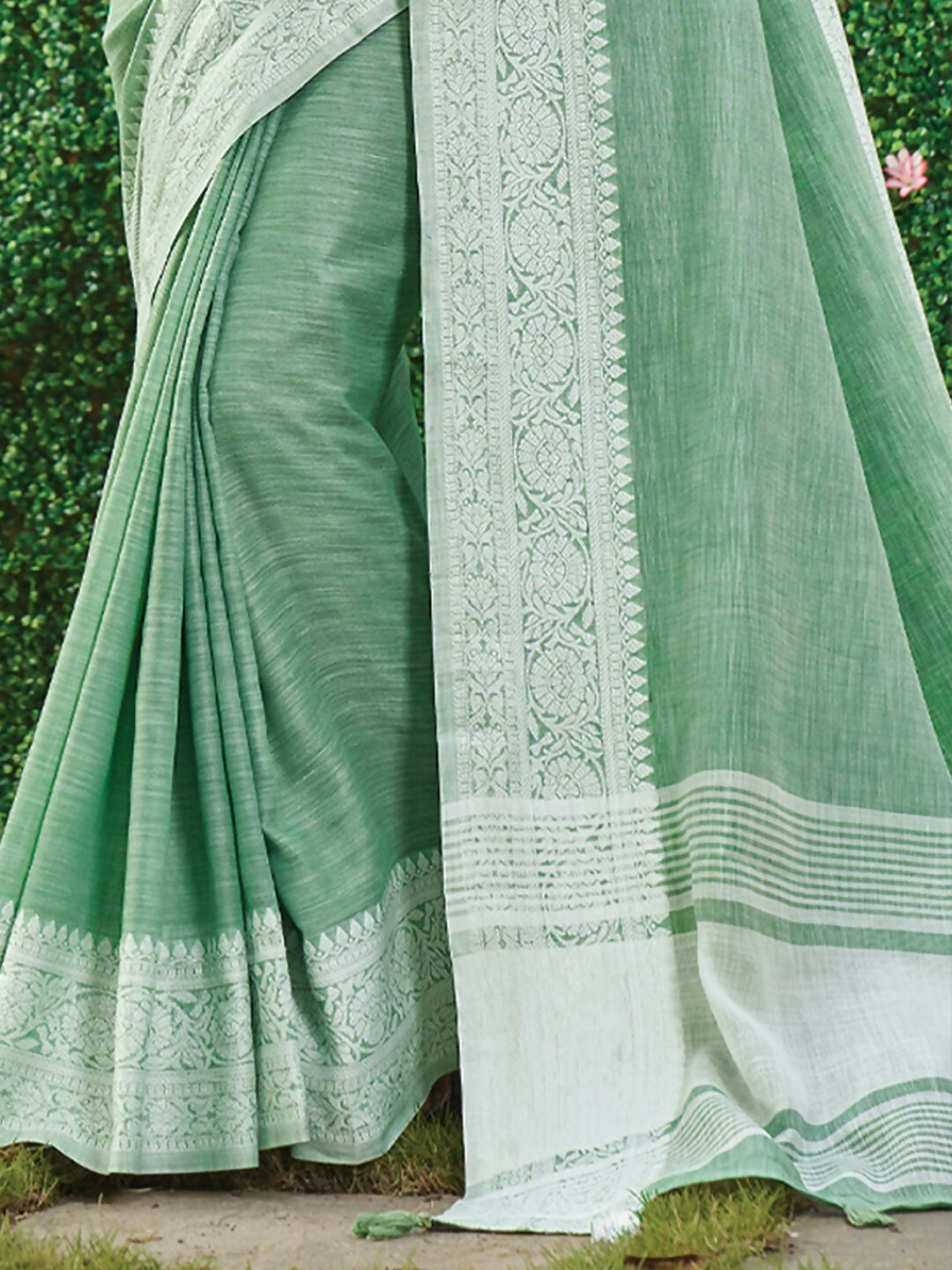 Shree Shyam Fashion Rama Green Linen Saree